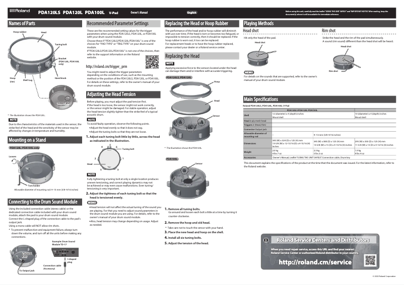 Page 1 de la notice Manuel utilisateur Roland PDA100L