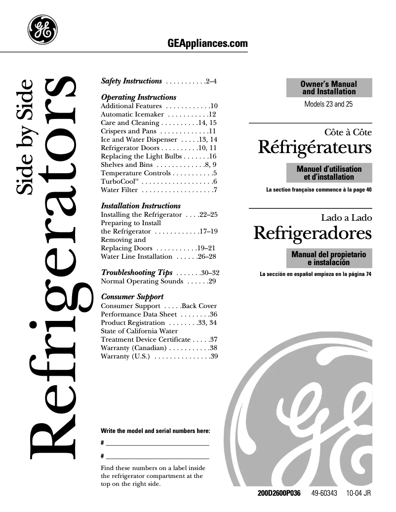 Page 1 de la notice Guide d'installation GE ESS23SGSSS