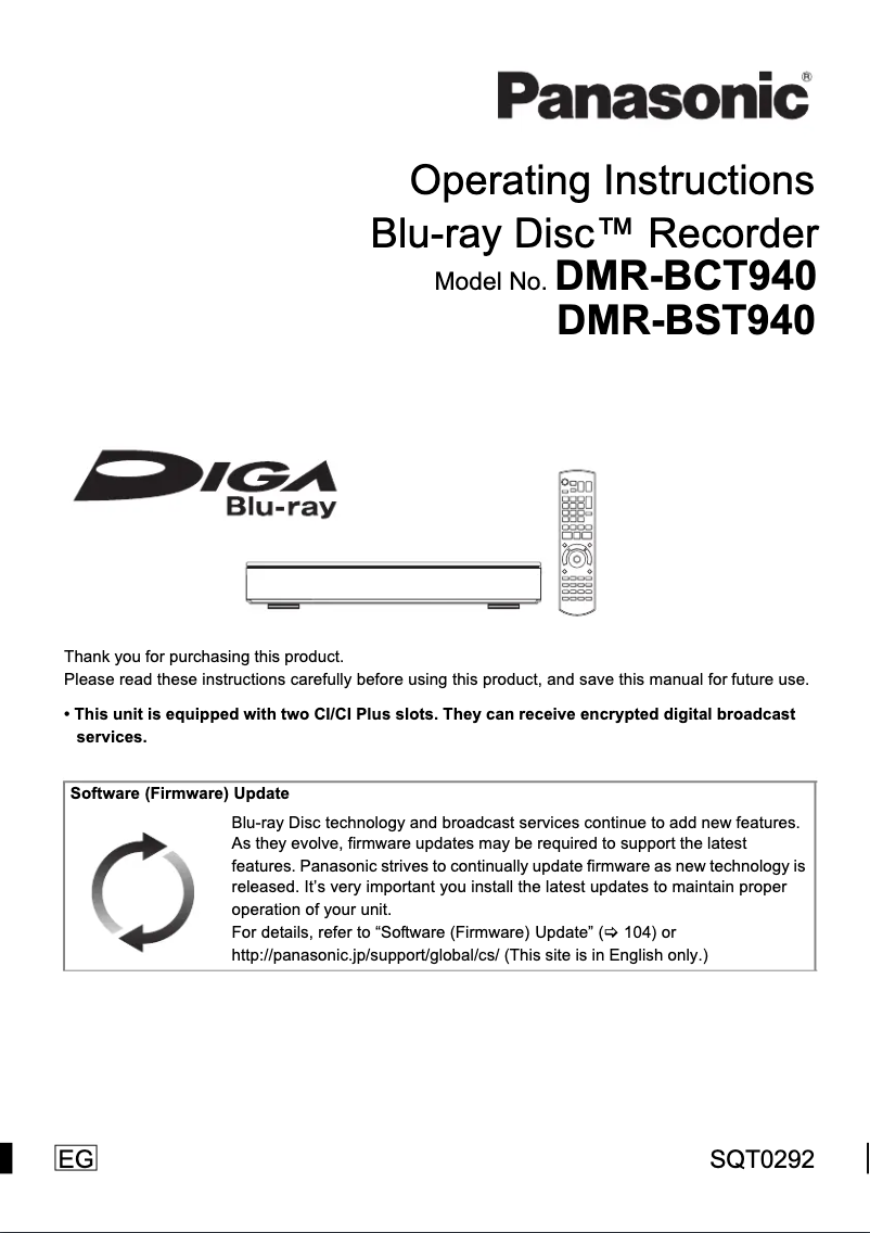 Page 1 de la notice Manuel utilisateur Panasonic DMR-BCT940