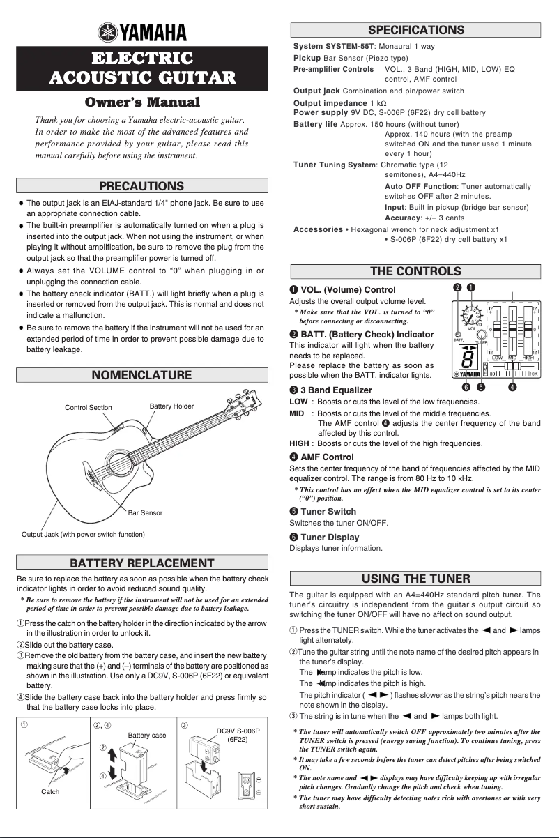 Page 1 de la notice Manuel utilisateur Yamaha FGX700SC