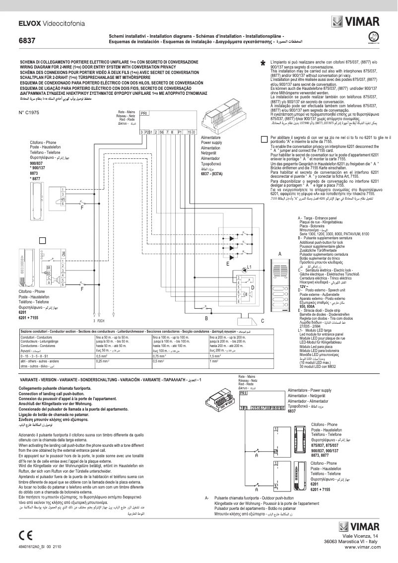 Page 1 de la notice Guide d'installation Vimar ELVOX 6837