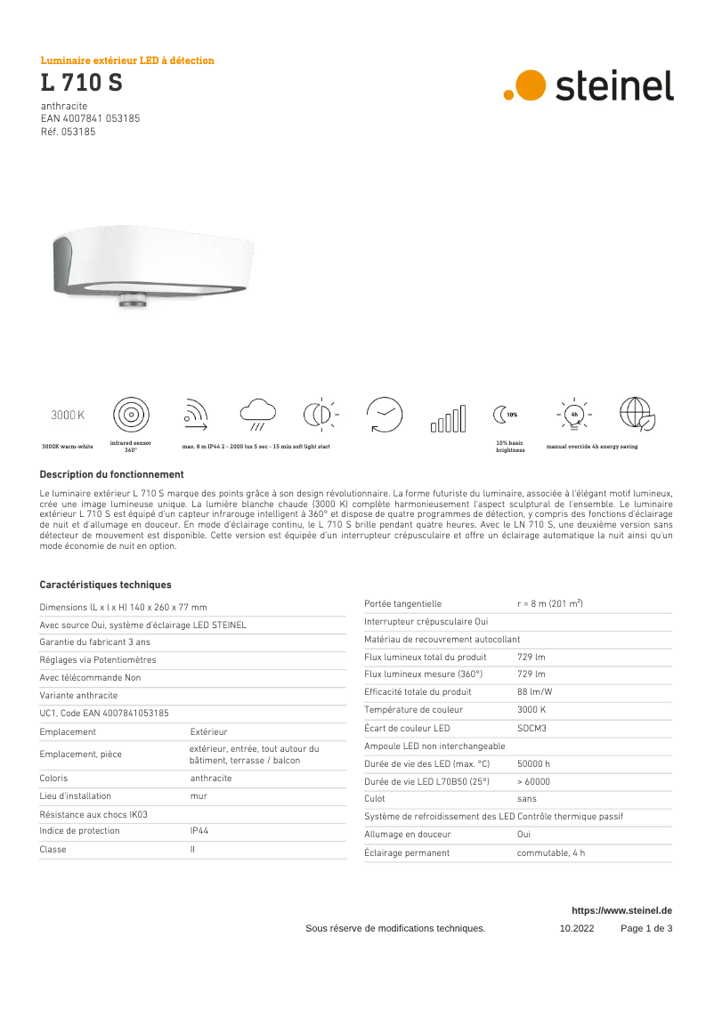 Page n°1 - Fiche technique Steinel L 710 S