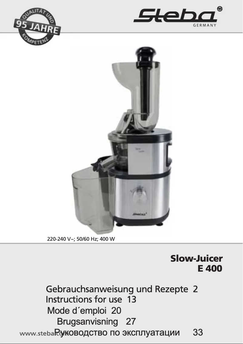 Page 1 de la notice Manuel utilisateur Steba E 400