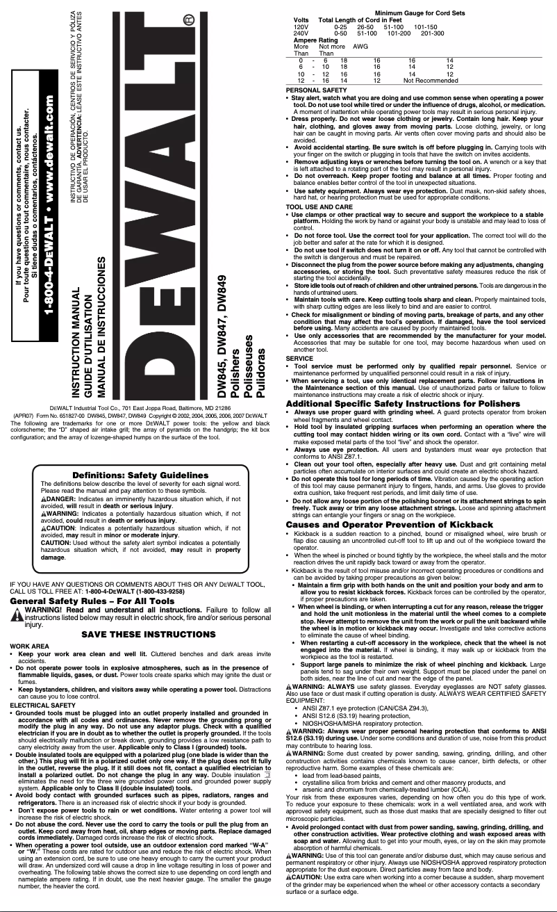 Página 1 del manual Manual de usuario DeWalt DW845