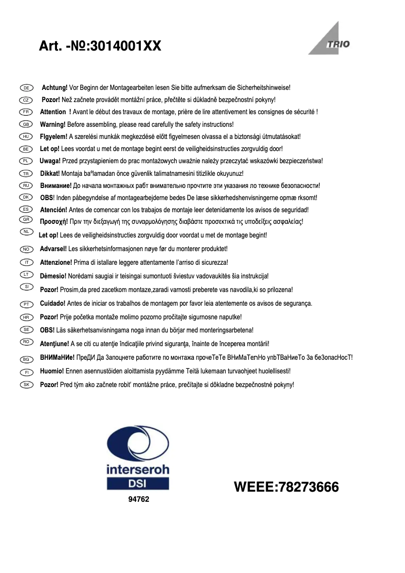 Page n°1 - Manuel utilisateur Trio Lighting Diego 301400112