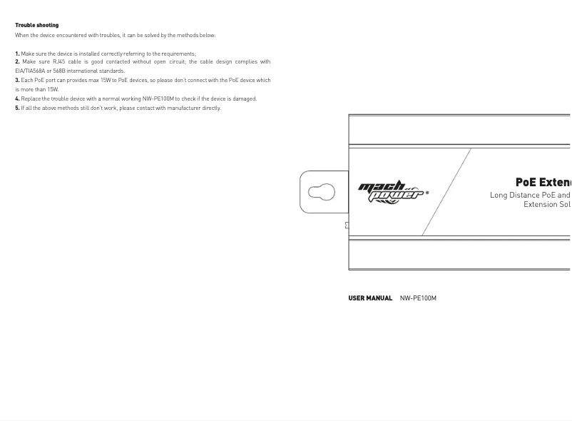 Page n°1 - Manuel utilisateur Mach Power NW-PE100M