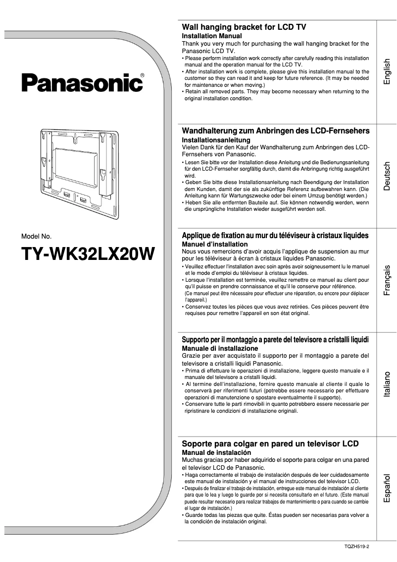Page 1 de la notice Manuel utilisateur Panasonic TY-WK32LX20W