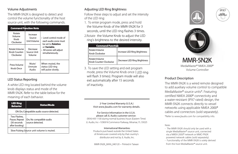 Page 1 de la notice Manuel utilisateur JL Audio MMR-5N2K
