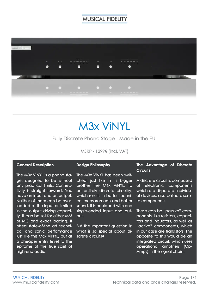 Image de la première page du manuel de l'appareil M3x Vinyl