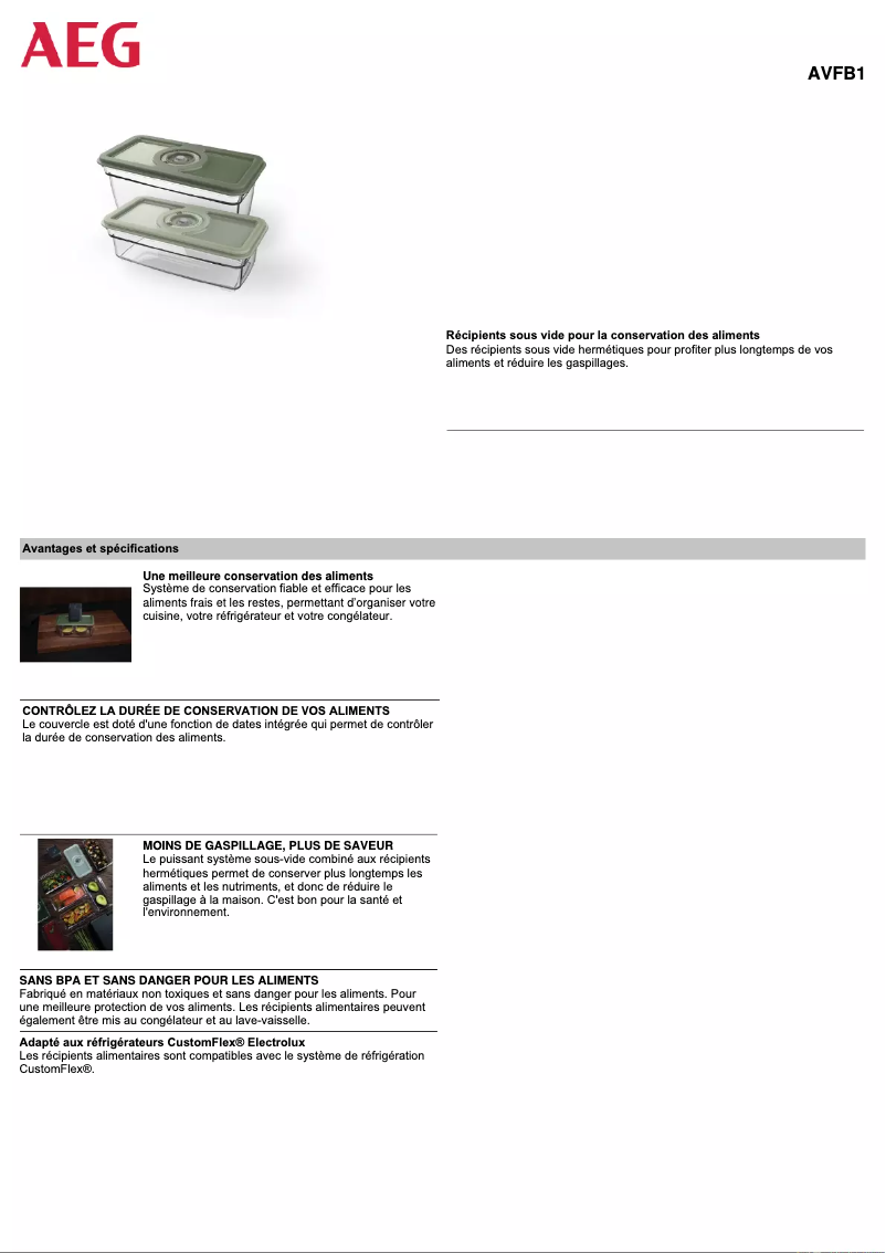 Page 1 de la notice Manuel utilisateur AEG AVFB1