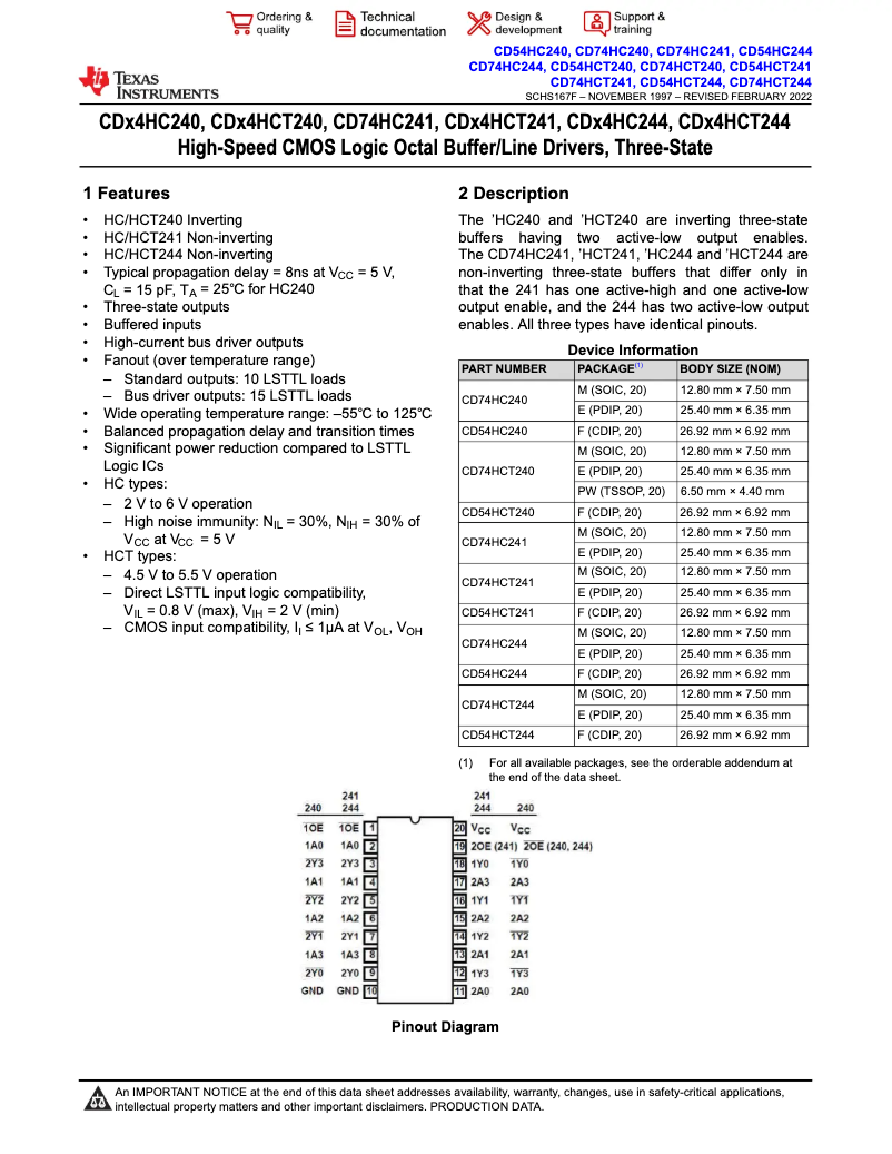Image de la première page du manuel de l'appareil CD74HCT244E