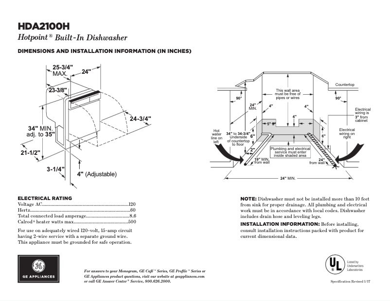 Page 1 de la notice Fiche technique Hotpoint HDA2100HCC