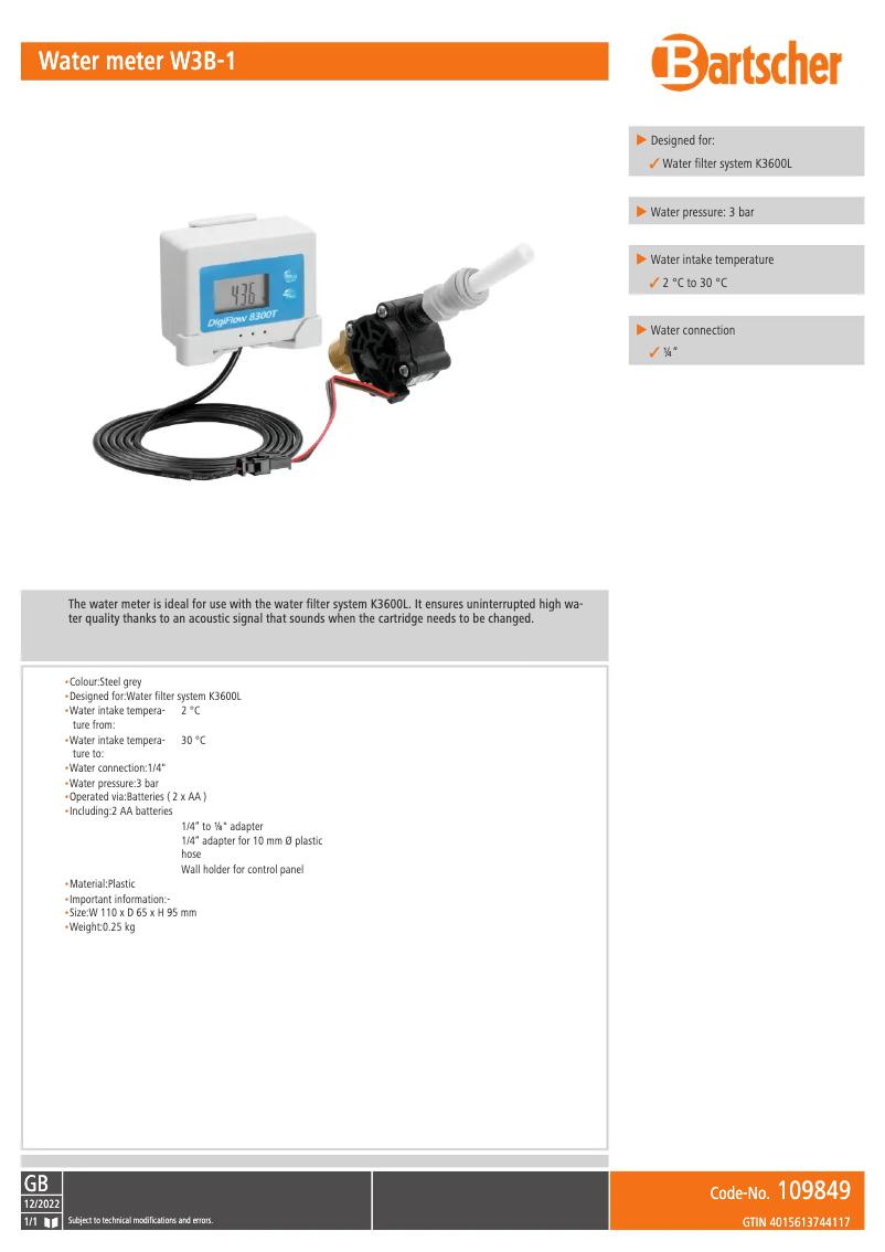 Image de la première page du manuel de l'appareil W3B-1