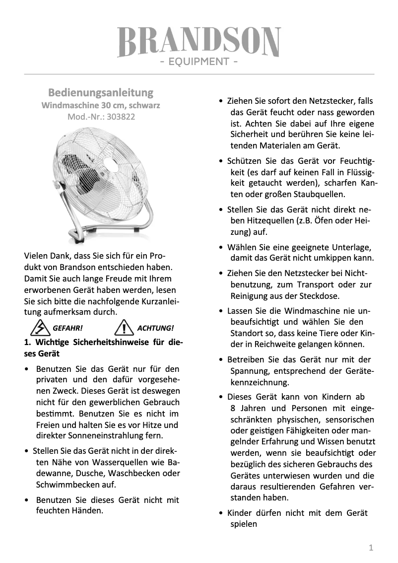 Page 1 de la notice Manuel utilisateur Brandson 303822