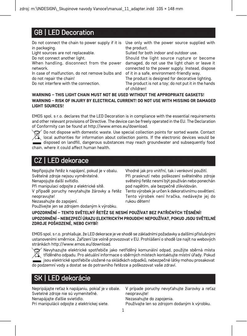 Page 1 de la notice Manuel utilisateur Emos DCPV01