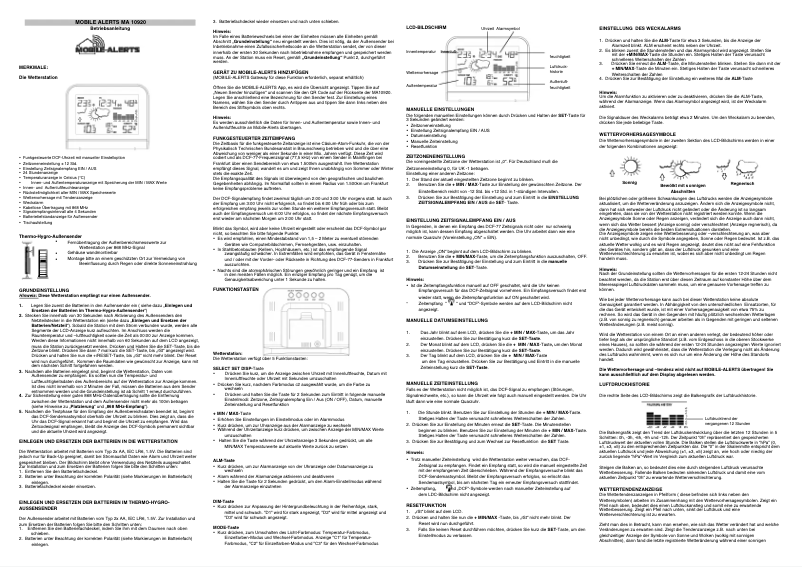 Page n°1 - Manuel utilisateur Techno Line MA 10920