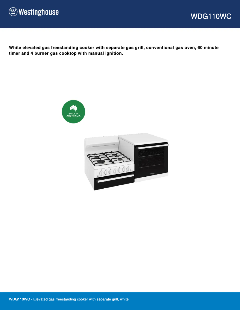 Page n°1 - Fiche technique Westinghouse WDG110WC