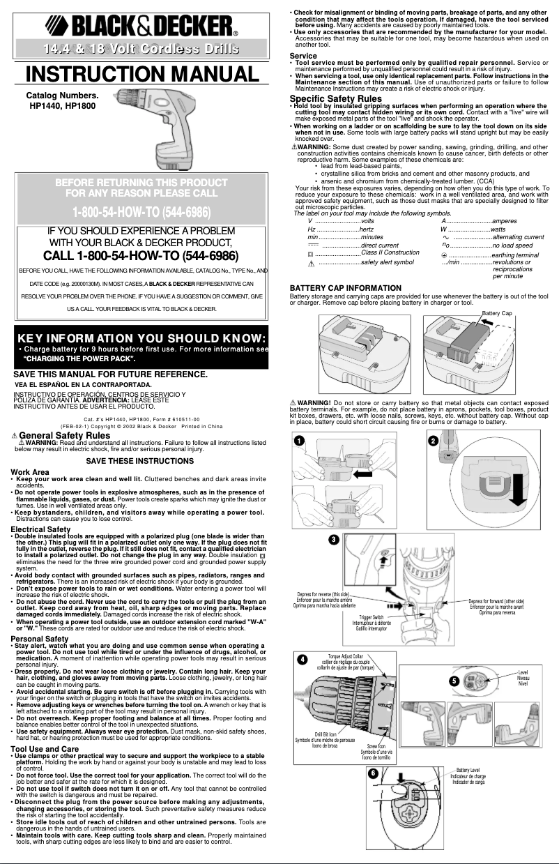 Page n°1 - Manuel utilisateur Black & Decker HP1800