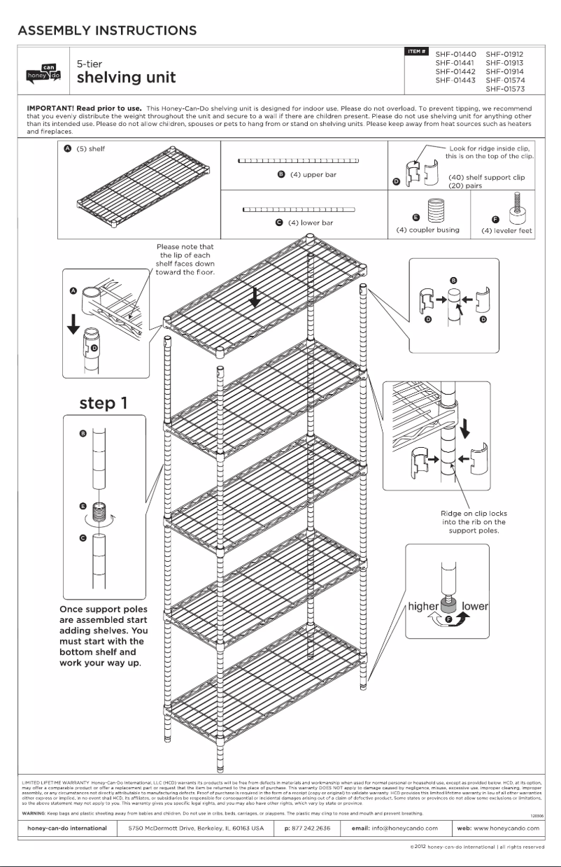 Page 1 de la notice Manuel utilisateur Honey-Can-Do SHF-01440