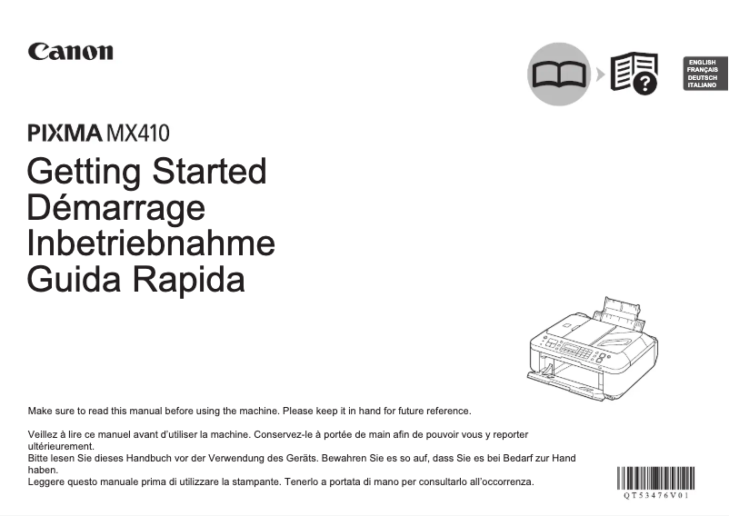 Image de la première page du manuel de l'appareil Pixma MX410