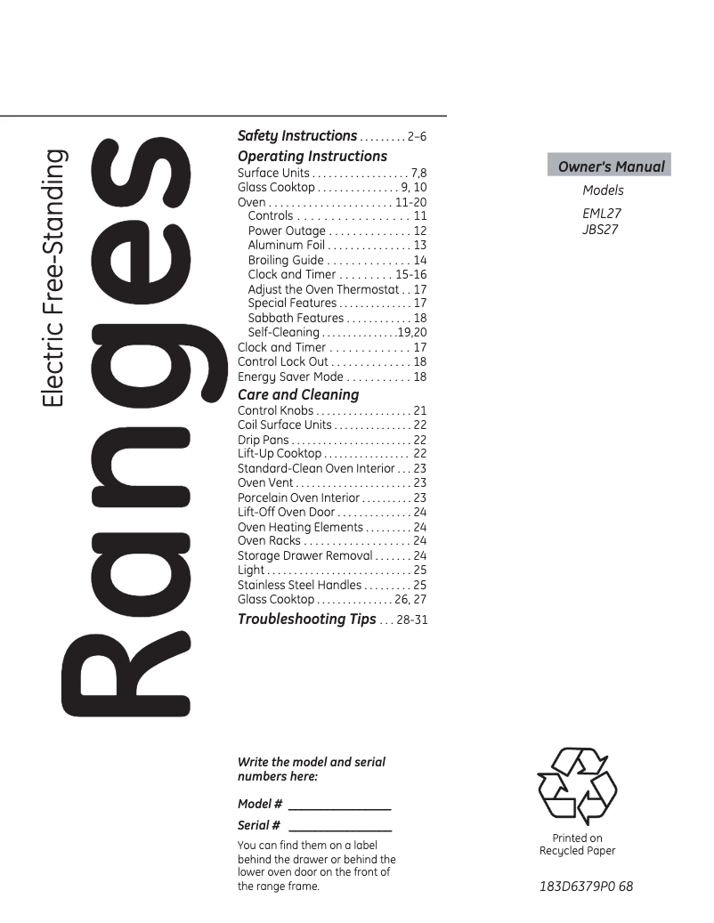 Page n°1 - Manuel utilisateur Mabe EML27WWF0