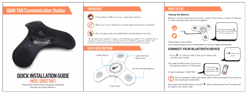 Image de la première page du manuel de l'appareil QRBT1801