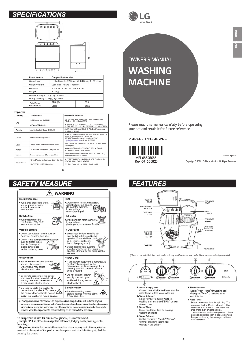 Image de la première page du manuel de l'appareil P1460RWNL