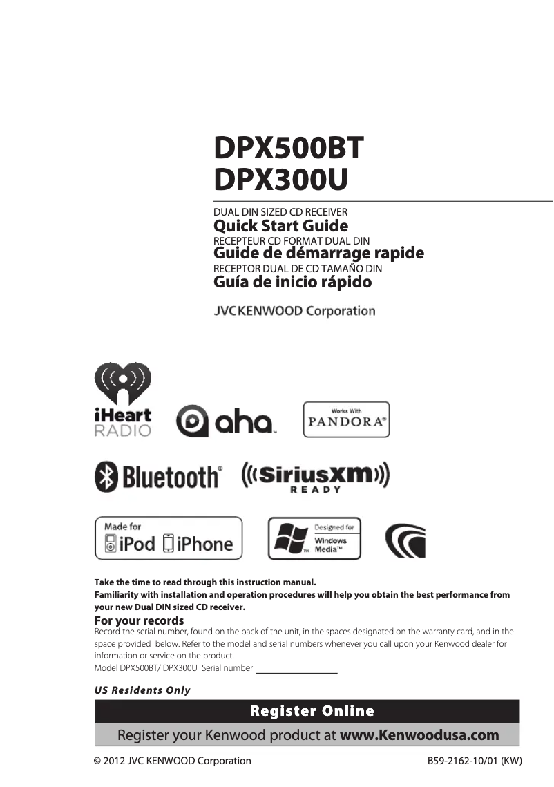 Imagen de la primera página del manual del dispositivo DPX500BT