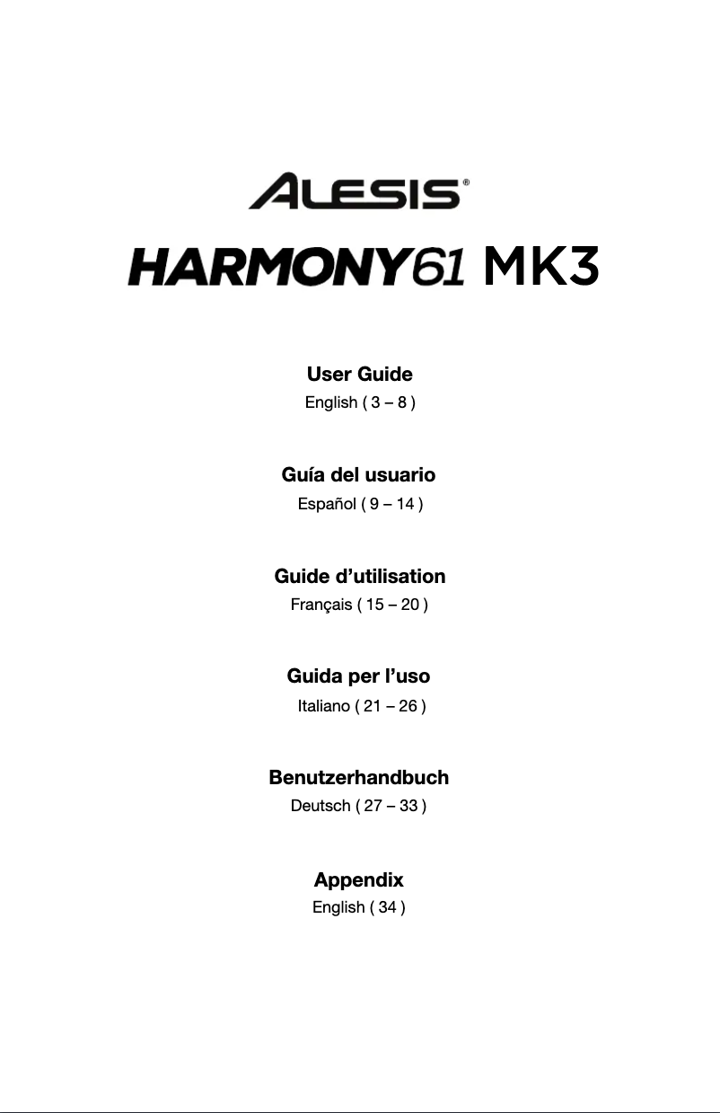 Page n°1 - Manuel utilisateur Alesis Harmony 61 MK3