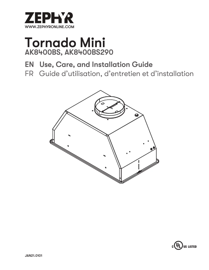 Page 1 de la notice Guide d'installation Zephyr Tornado Mini AK8400BS290