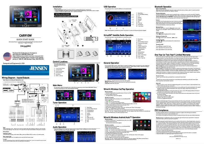 Page 1 de la notice Guide de démarrage rapide Jensen CAR910W