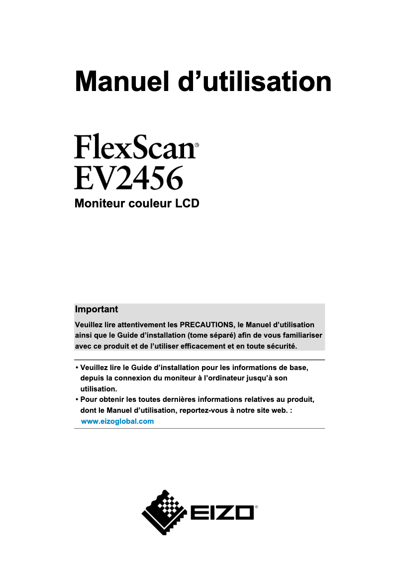 Page 1 de la notice Manuel utilisateur Eizo FlexScan EV2456