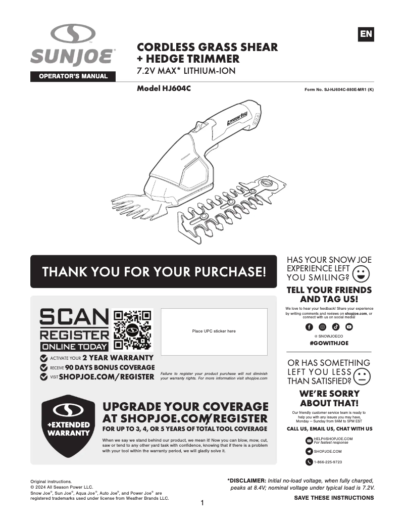 Página 1 del manual Manual de usuario Sun Joe HJ604C-RED