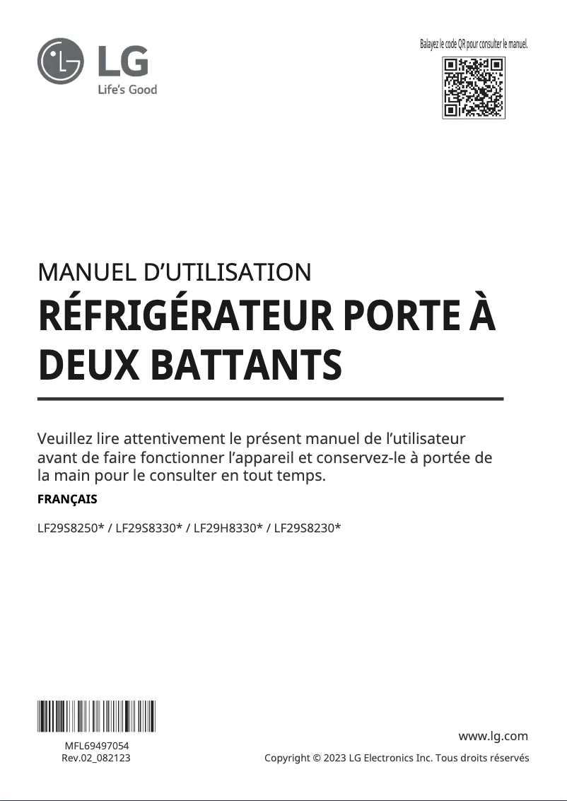 Page 1 de la notice Manuel utilisateur LG LF29S8330S