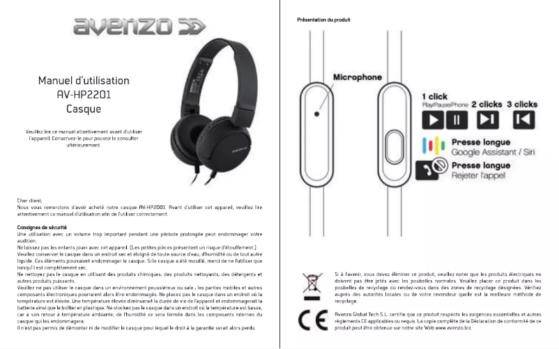 Page n°1 - Manuel utilisateur Avenzo AV-HP2201