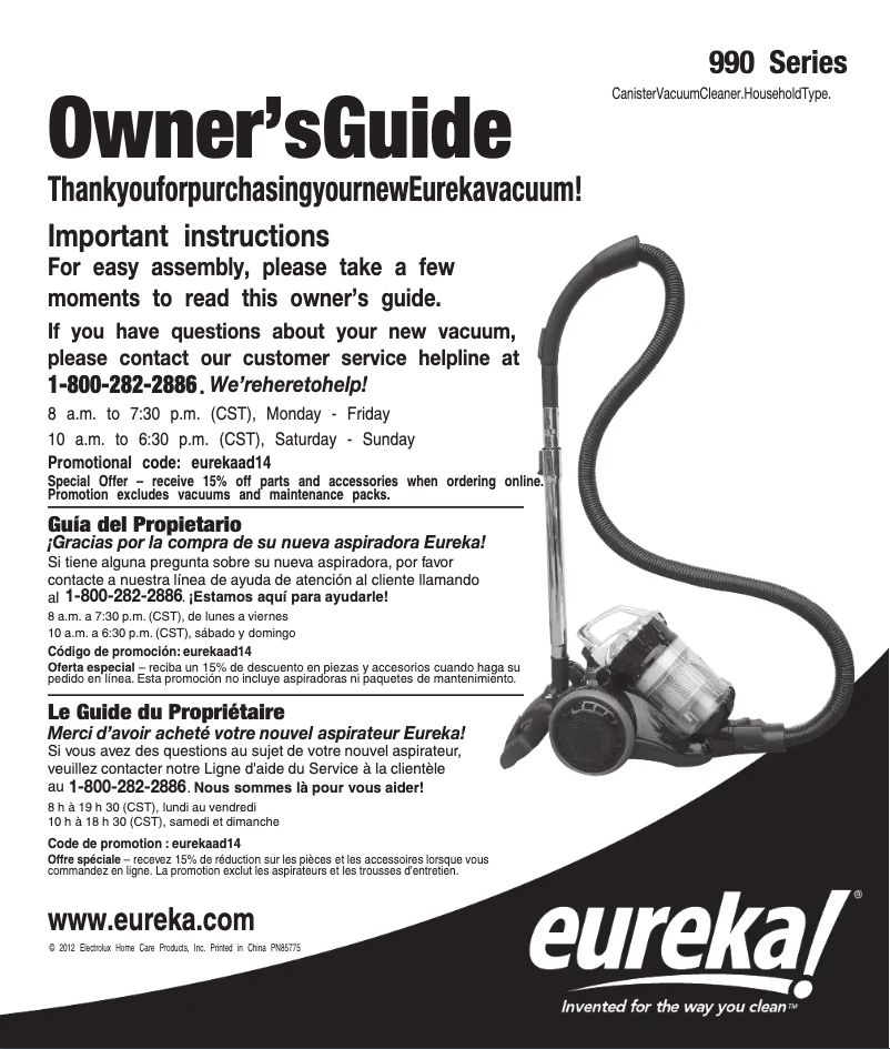 Page 1 de la notice Manuel utilisateur Electrolux AirExcel Compact 990A