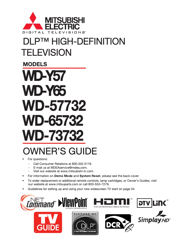 Page n°1 - Manuel utilisateur Mitsubishi WD-Y57