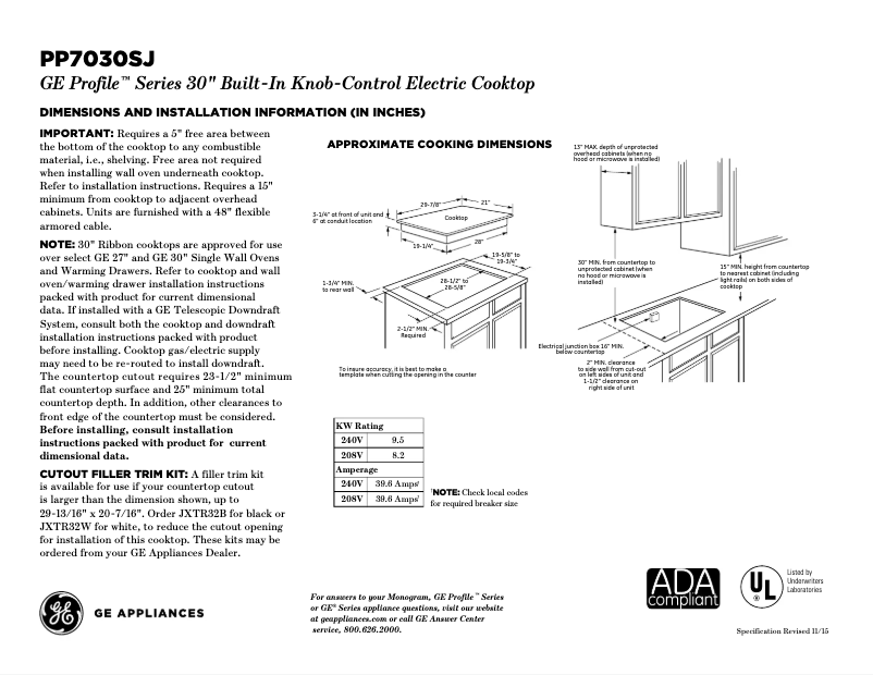 Page n°1 - Fiche technique GE Profile PP7030SJSS