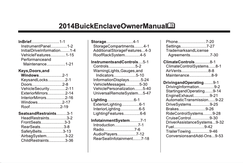 Page 1 de la notice Manuel utilisateur Buick Enclave (2014)