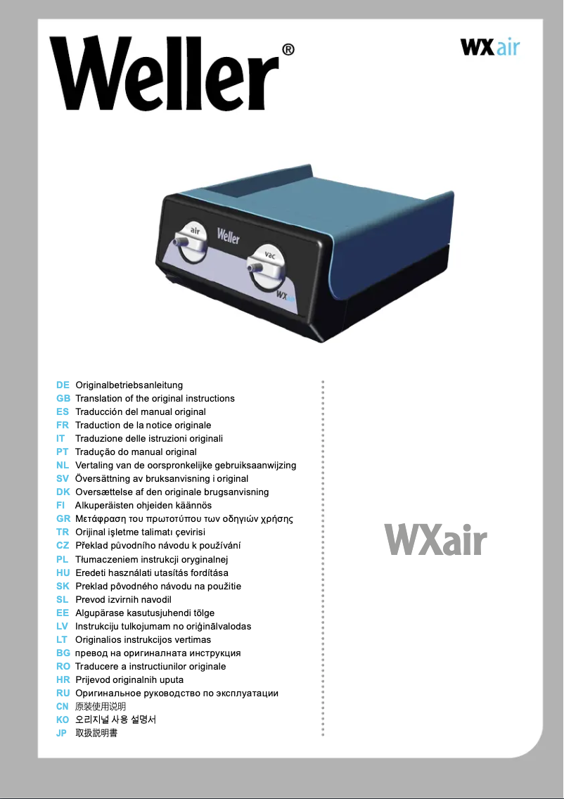 Page 1 de la notice Manuel utilisateur Weller WXair 70