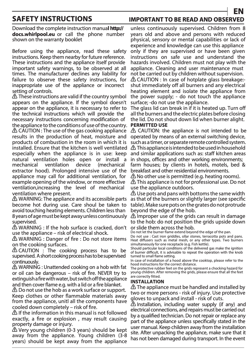 Page n°1 - Manuel utilisateur Whirlpool AKW 6422/IXL