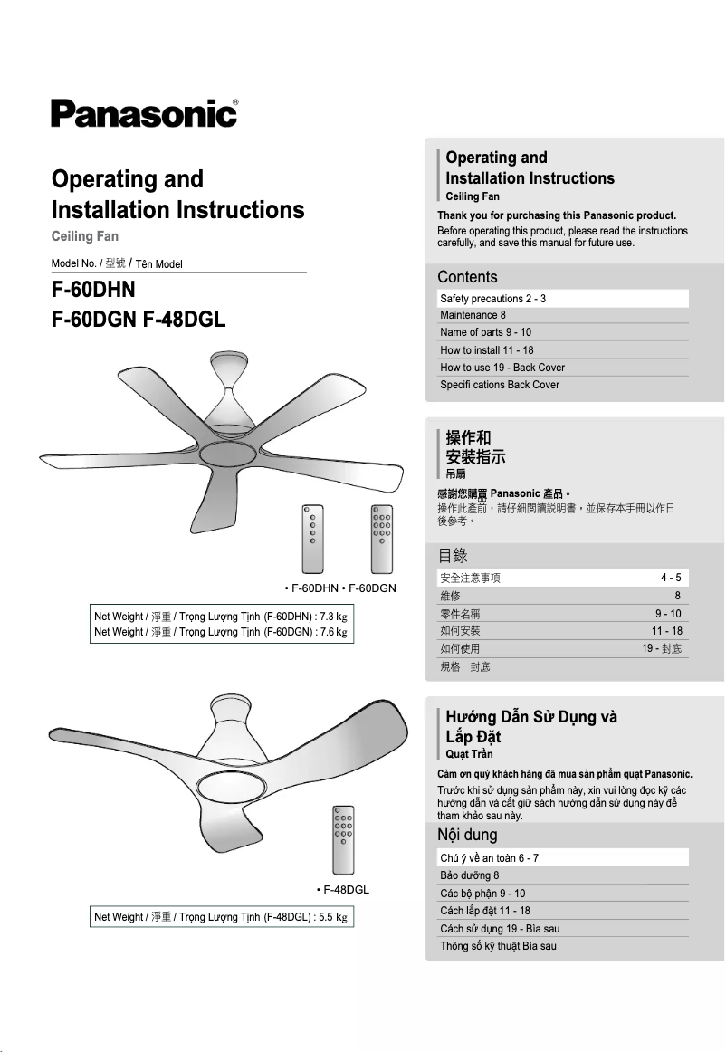 Page 1 de la notice Manuel utilisateur Panasonic F-60DHN