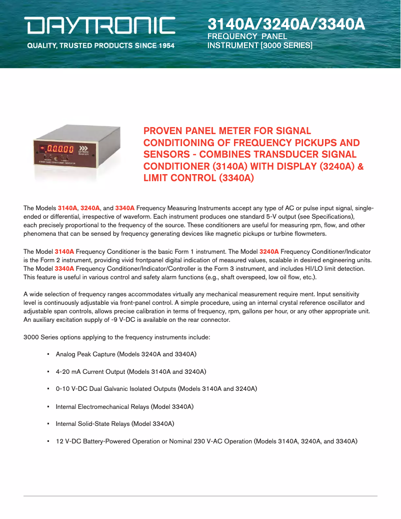 Page 1 of the manual Technical Sheet Daytronic 3140ABC