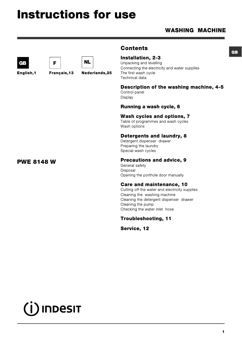 Image de la première page du manuel de l'appareil PWE 8148 W