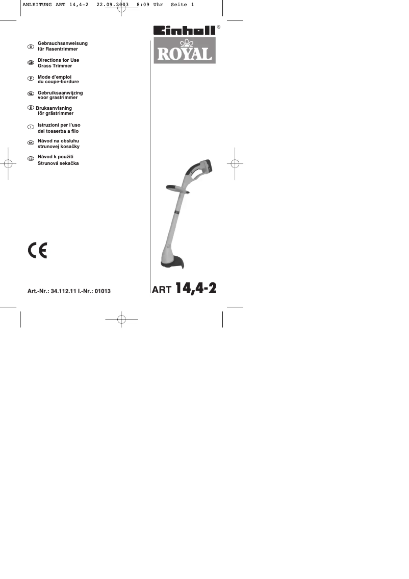 Page n°1 - Manuel utilisateur Einhell Royal ART 14,4-2