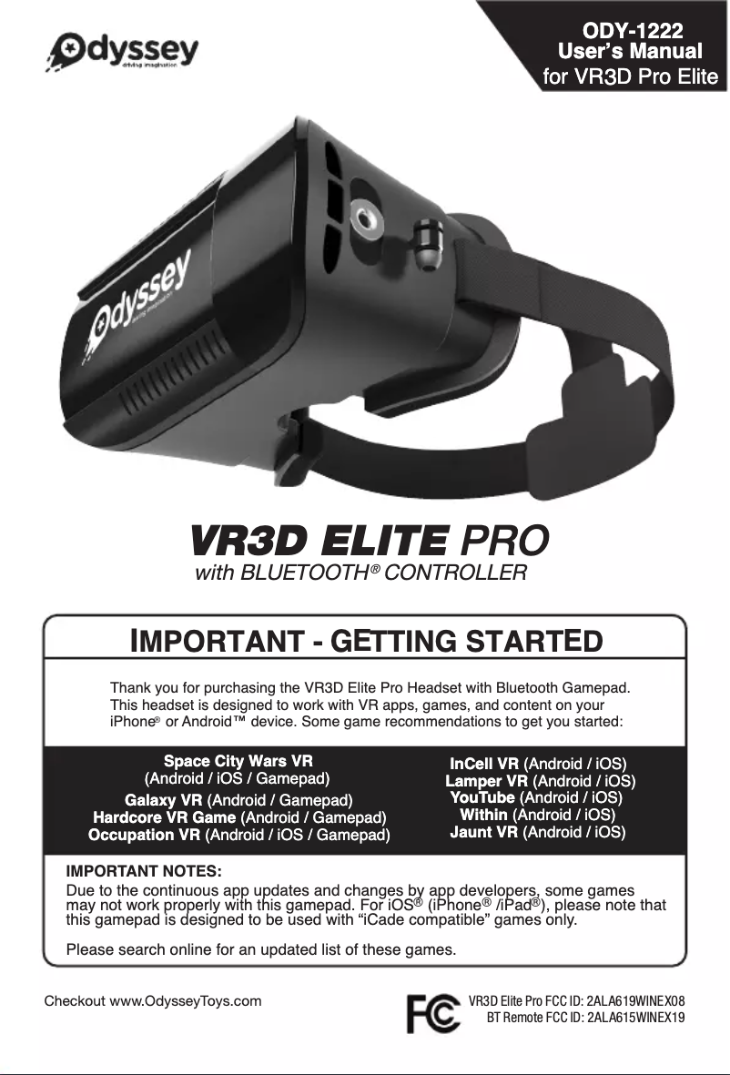 Image de la première page du manuel de l'appareil VR 3D Elite Pro ODY-1222