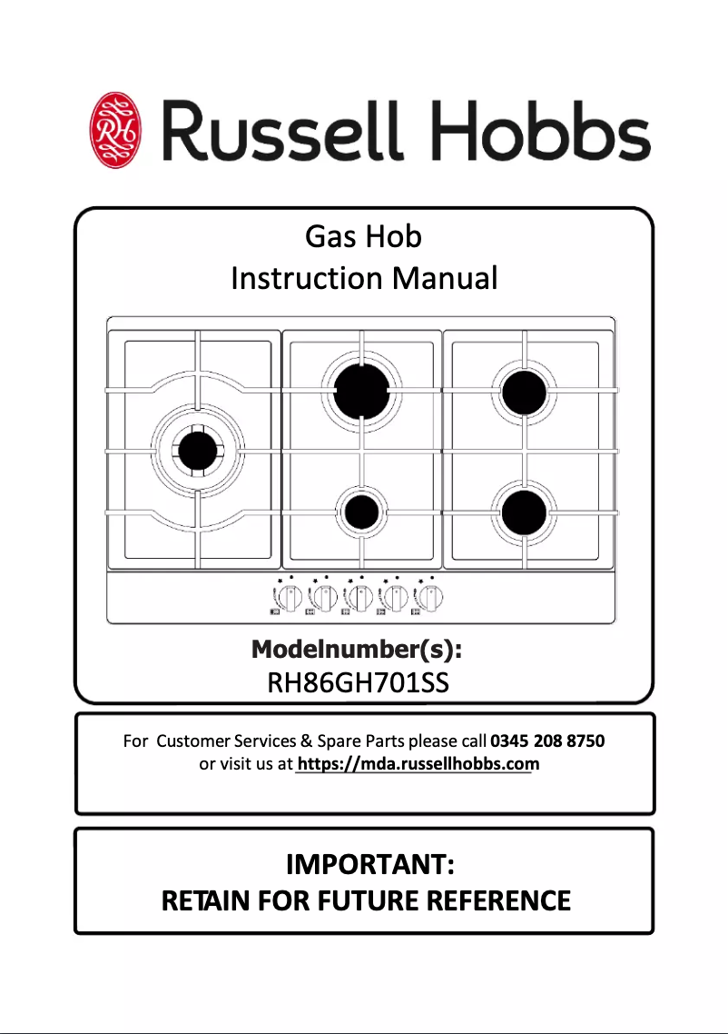 Page 1 de la notice Manuel utilisateur Russell Hobbs RH86GH701SS