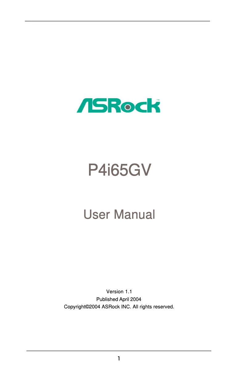 Page 1 de la notice Manuel utilisateur Asrock P4i65GV