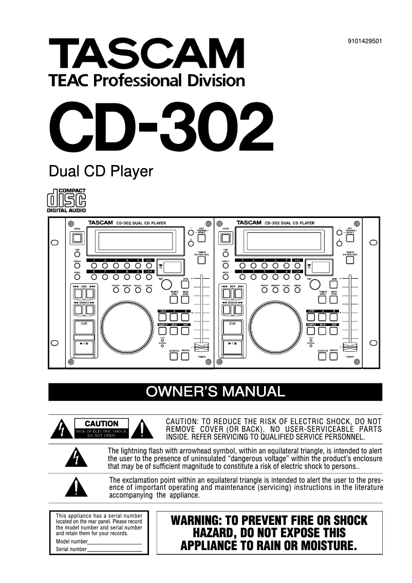 Page n°1 - Manuel utilisateur Tascam CD-302