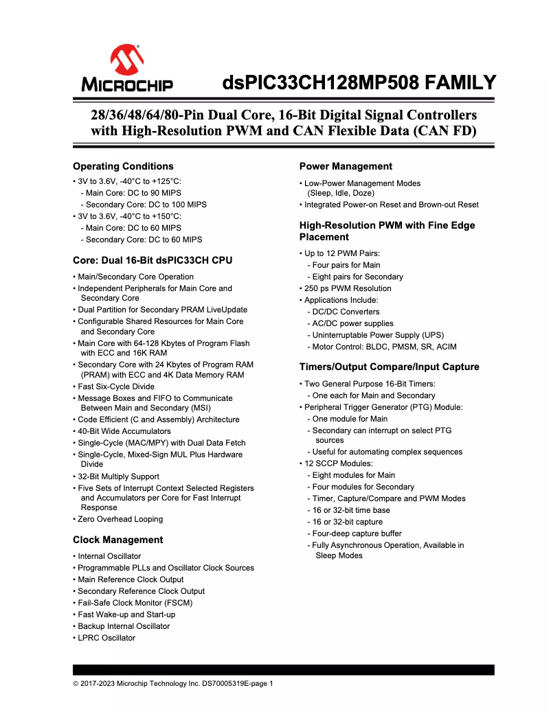 Page 1 de la notice Manuel utilisateur Microchip dsPIC33CH64MP502